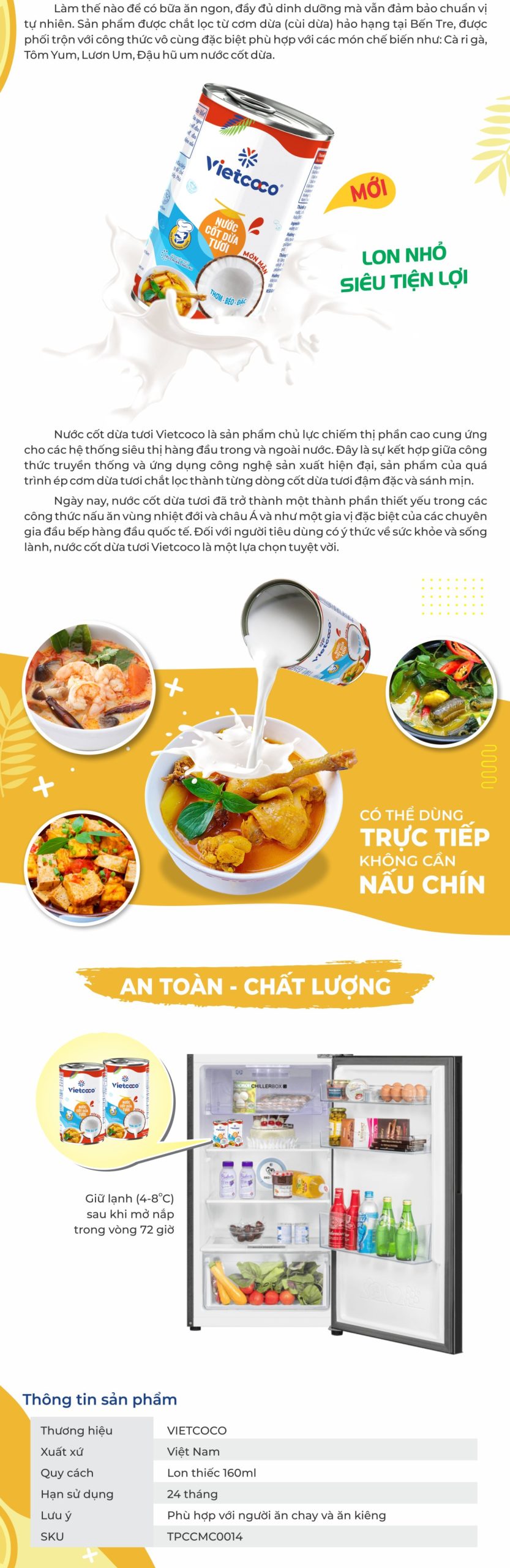 Nơi nhập dữ liệu	Nước cốt Dừa tươi VIETCOCO – Món mặn 160ml 