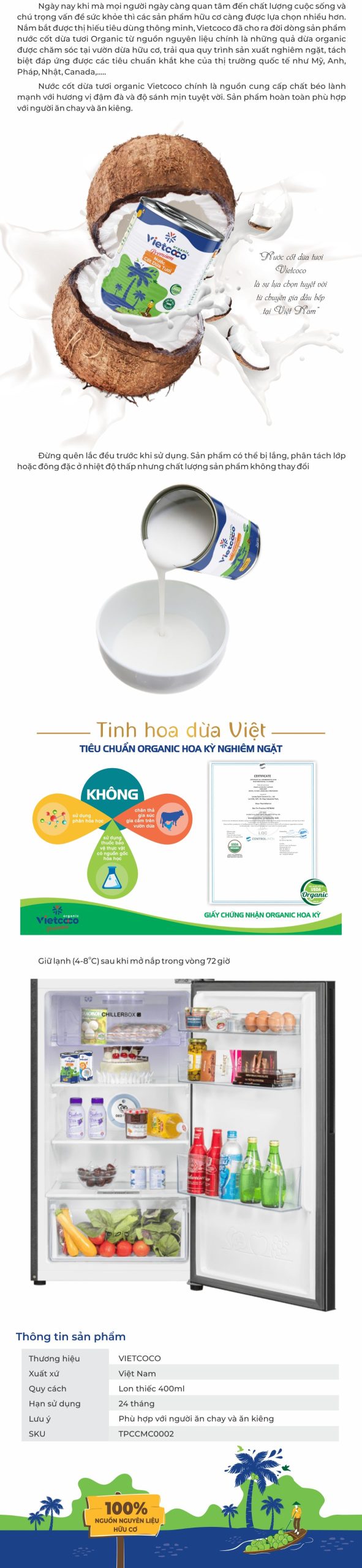 Nước cốt Dừa tươi Organic VIETCOCO 400ml